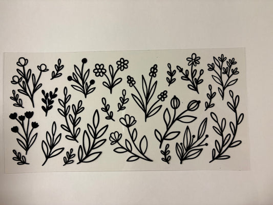 50. Black Outline Floral UVDTF