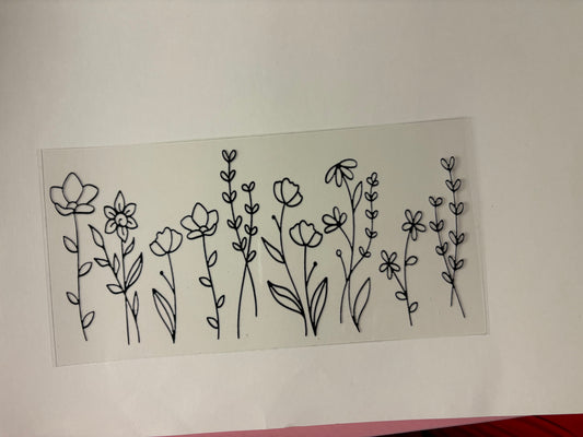 145. Black outline tall flowers UVDTF Wrap