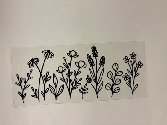 146. Floral Black Outline Tall UVDTF Wrap