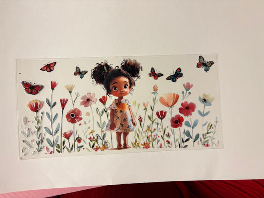 156. Girl Flowers Butterflies UVDTF Wrap