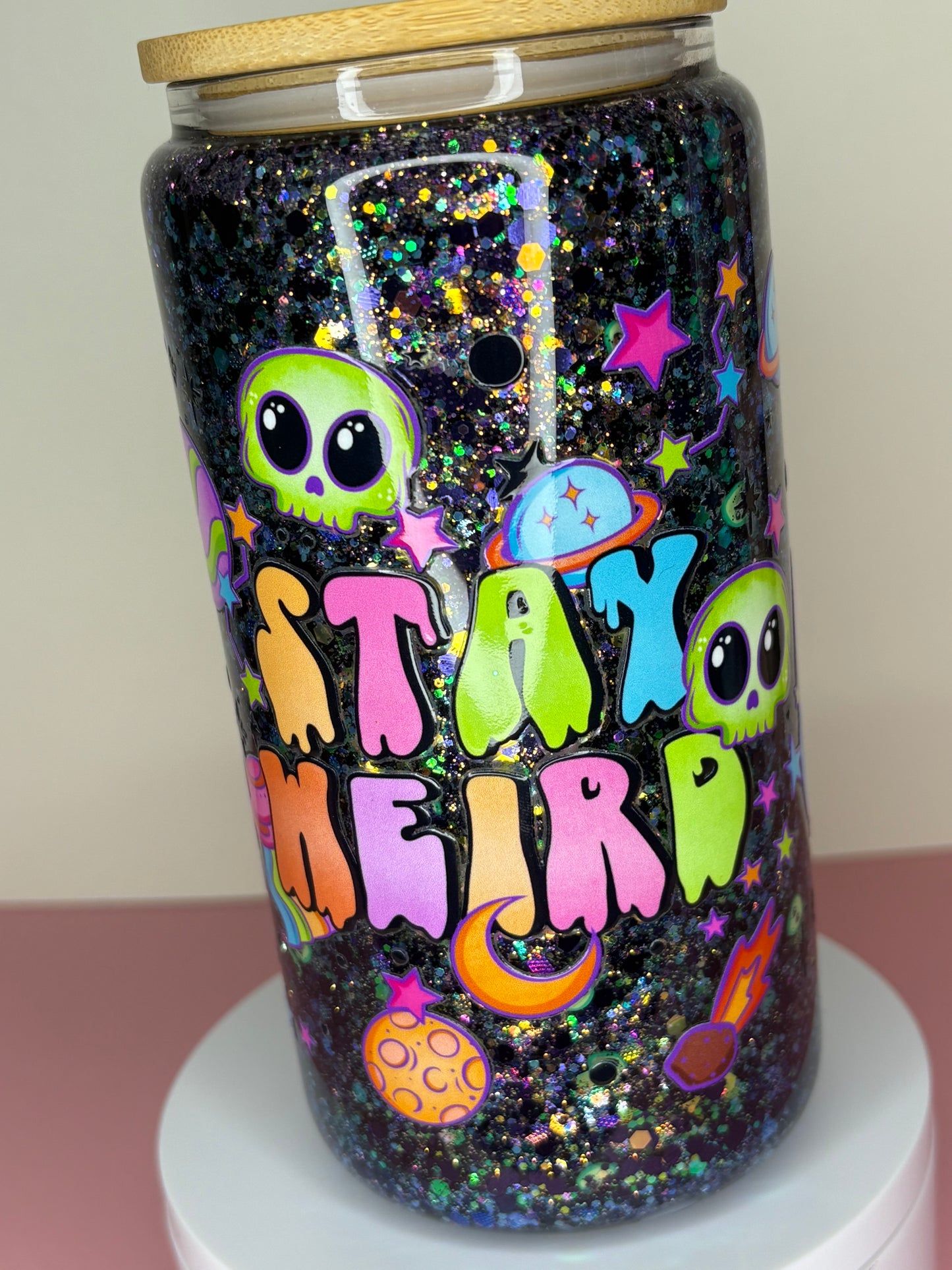 16 oz glass cup with bamboo lid
