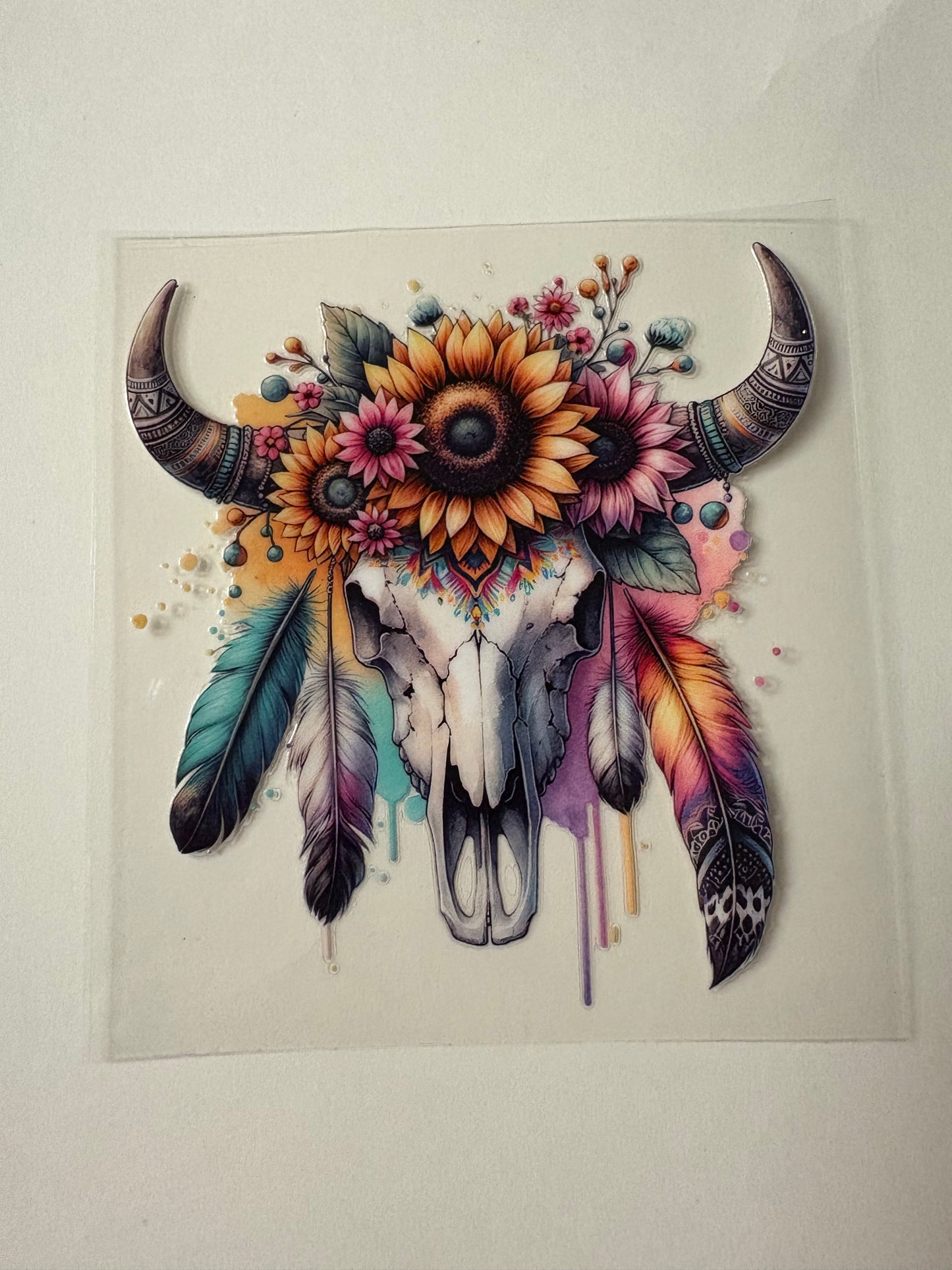 246. Cow Skull Sunflower UVDTF Decal