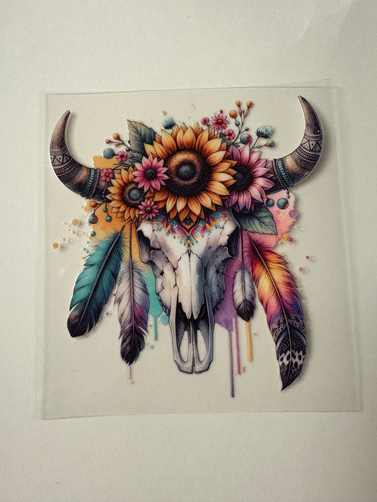 246. Cow Skull Sunflower UVDTF Decal