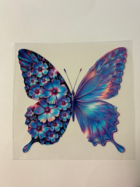 345. Blue floral butterfly Decal